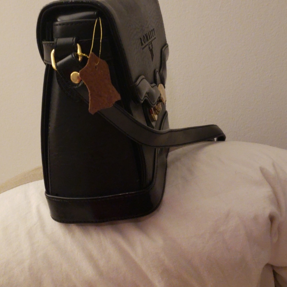 Black over the shoulder bag with gold accent - Picture 4 of 5